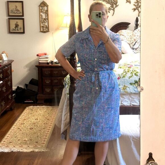 Vintage 60s Shelton Strollers Blue, Pink, Green & White Short Sleeve Dress - Picture 2 of 8